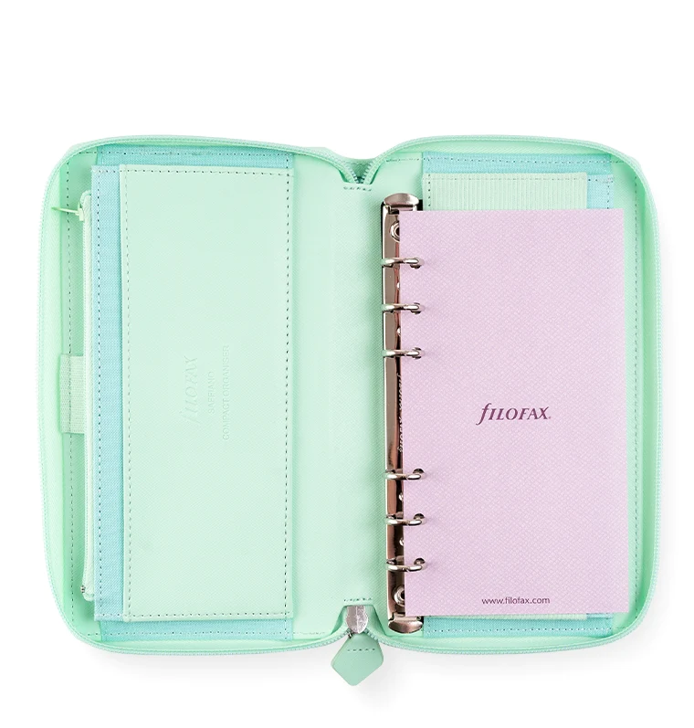 (PRE-ORDER) Filofax Saffiano Personal Compact Zip Organizer - Neo Mint