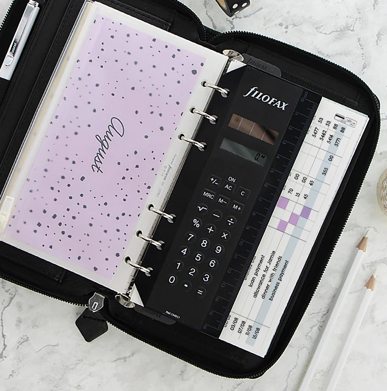 Filofax Saffiano Personal Compact Zip Organizer - Black - 028775