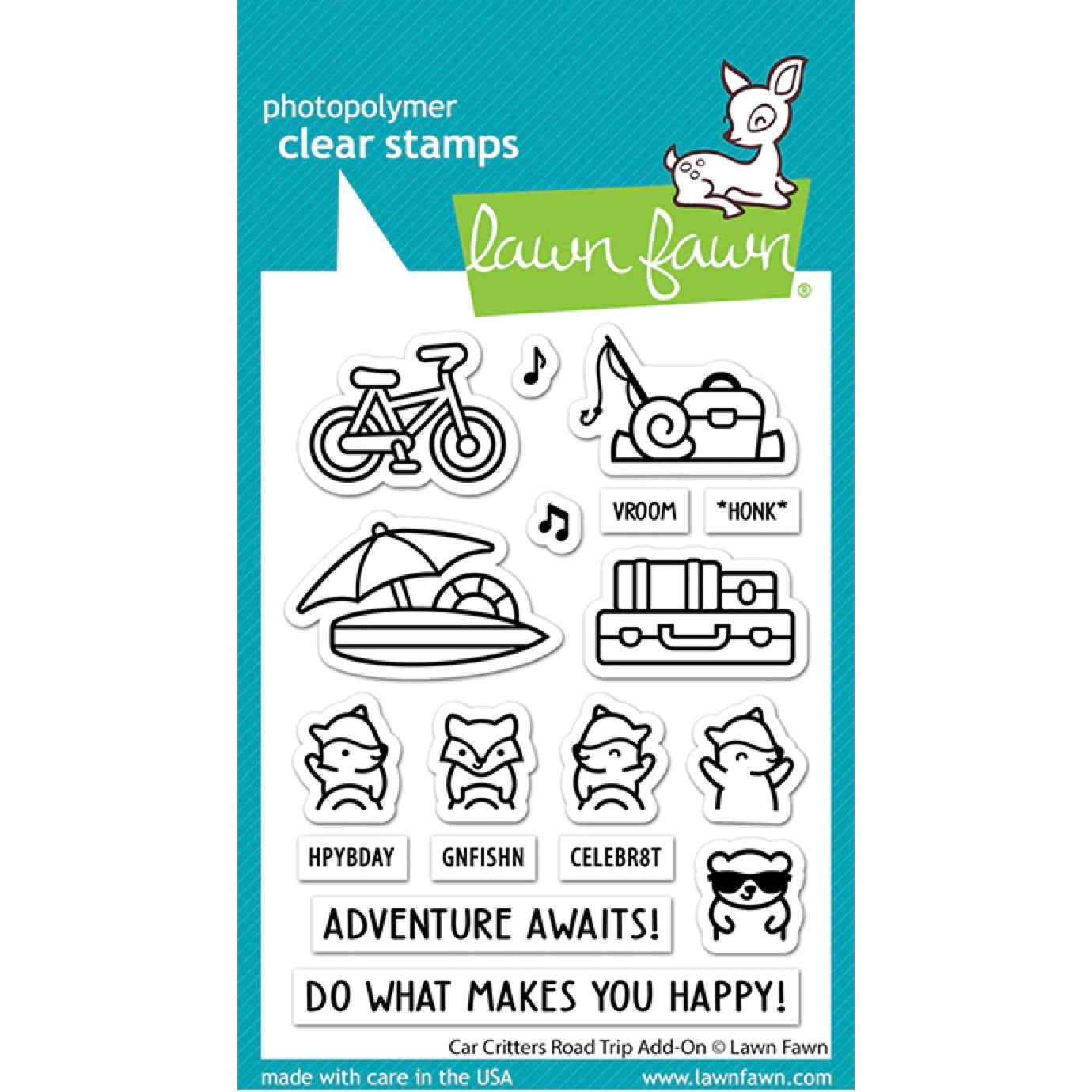 Lawn Fawn Car Critters Road Trip Add-on Stamps - LF3167