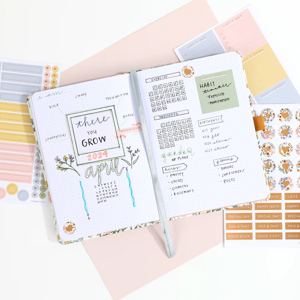 (PRE-ORDER) MAMBI Ditsy Wildflower BULLET DOT GRID HAPPY JOURNAL® - 80 SHEETS - 160GSM PAPER - NBBA5-003