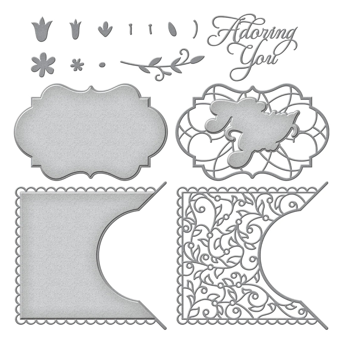 Spellbinders Adoring Fleurette Card Builder Etched Dies from the Classically Becca Collection - S5-493