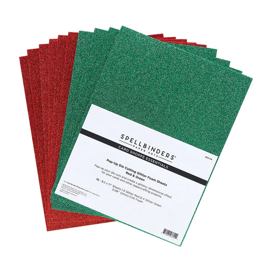Spellbinders Glitter Foam Sheets 8.5"X11" 10 Pc Red & Green - SCS-174