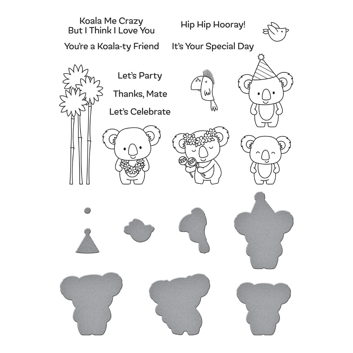 Spellbinders Playful Koalas Clear Stamp & Die Set from the Cardmaker Collection - SDS-173