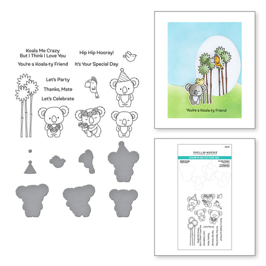 Spellbinders Playful Koalas Clear Stamp & Die Set from the Cardmaker Collection - SDS-173