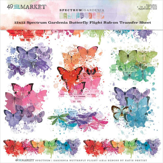 49 & Market Spectrum Gardenia Rub-Ons 12"X12" 1/Sheet Butterfly Flight - SG23725