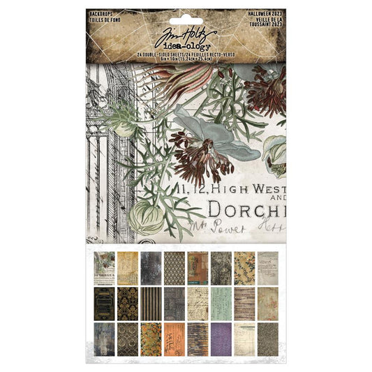 Tim Holtz Idea-Ology Double-Sided Backdrops 6" X 10" 24 Pc Halloween - TH94331