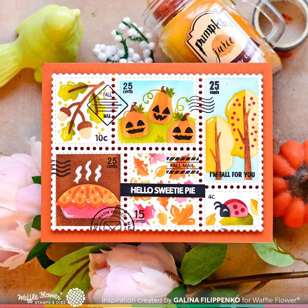 Waffle Flower x Galina Filippenko Postage Collage Fall Stencil - 421553