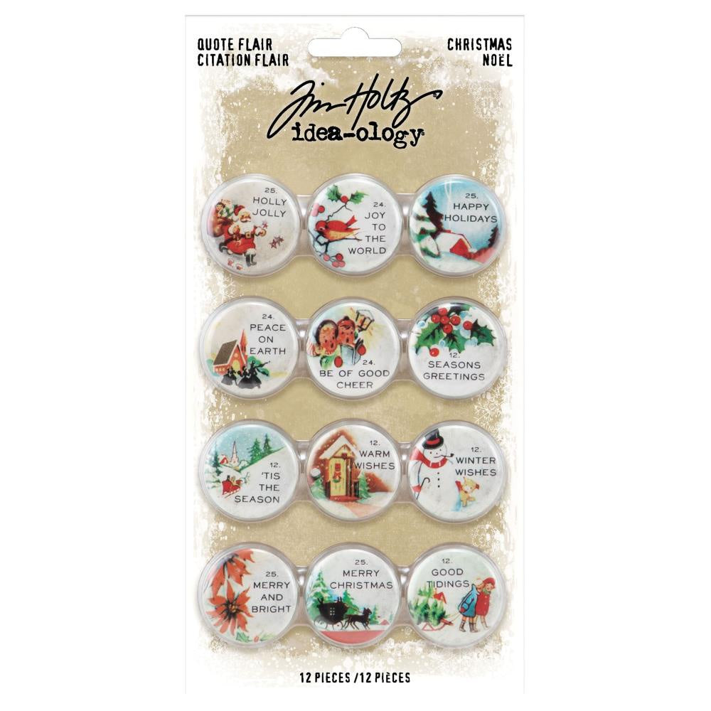 Tim Holtz Idea-Ology Quote Flair Buttons 12 Pc - Christmas - TH94196