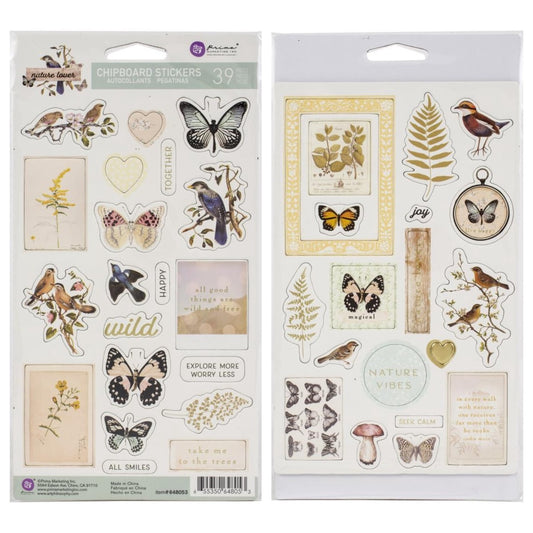 Prima Marketing Nature Lover Chipboard Stickers 39 Pc - Shapes W/Foil Accents - 648053