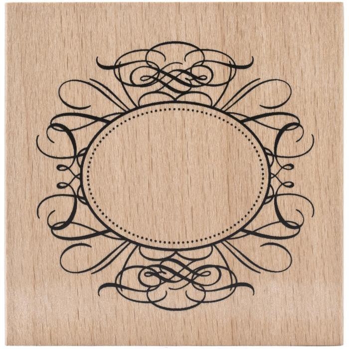 American Crafts Oval Flourish Wooden Stamp – 3″x3″ - 59021