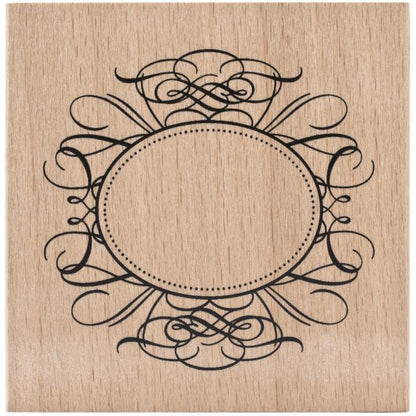 American Crafts Oval Flourish Wooden Stamp – 3″x3″ - 59021