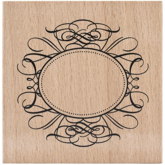 American Crafts Oval Flourish Wooden Stamp – 3″x3″ - 59021