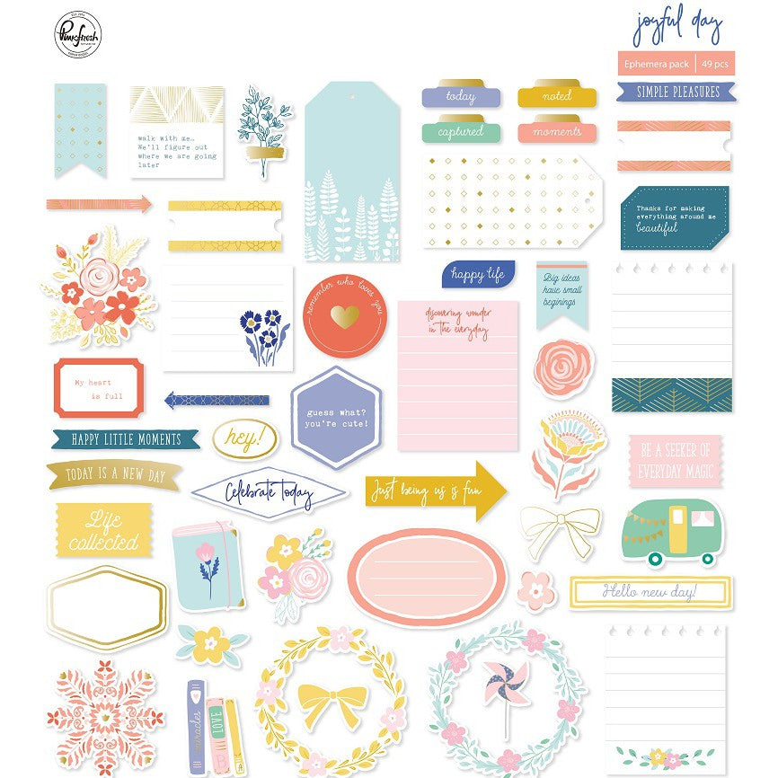 Pinkfresh Ephemera - Joyful Day W/Gold Foil Accents -PFJD419