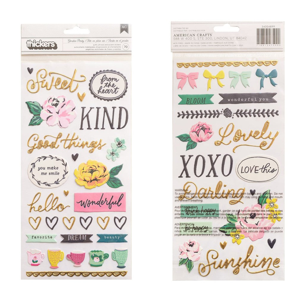 Maggie Holmes Garden Party Thickers Stickers 70 Pc - Lovely Phrase & Icons/Puffy - MH004899