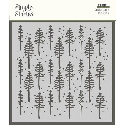 Simple Stories Simple Vintage Rustic Christmas Stencil 6"X6" - Rustic Trees - RC16032