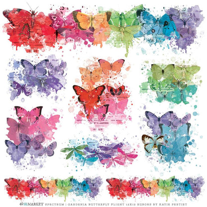 49 & Market Spectrum Gardenia Rub-Ons 12"X12" 1/Sheet Butterfly Flight - SG23725