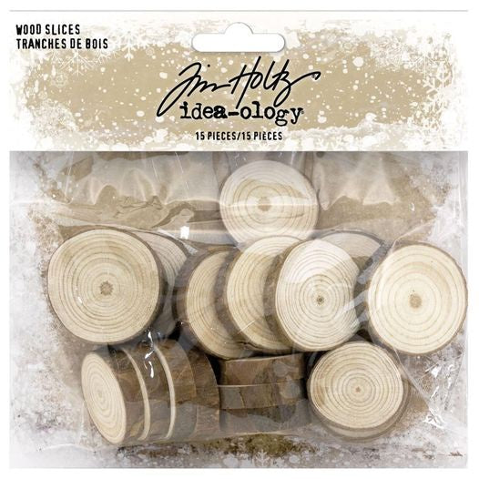 Tim Holtz Idea-Ology Wood Slices 15 Pc - Natural Raw Edge 1" To 1.25" - TH94209